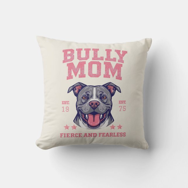 Almofada Bully Mom -Fierce Fearless- Pink Pit Bull Dog Art (Frente)