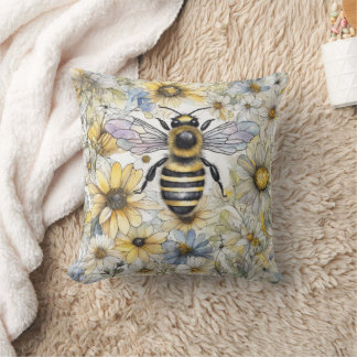 Almofada Bumble Bee primavera floral pintado.
