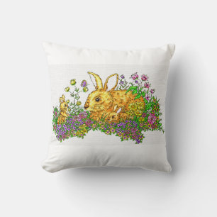 Almofada Bunnies Springtime em Campo de Flores