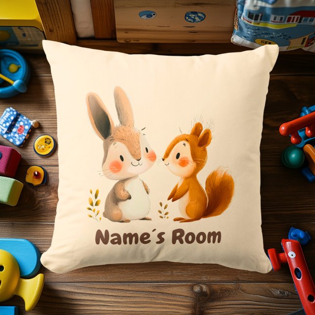 Almofada Bunny & Squirrel Amigos da Floresta | Quarto Infan (Criador carregado)