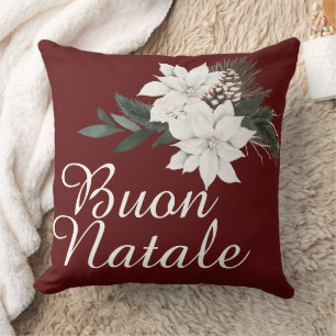 Almofada Buon Natale italiano Floral de Natal em Vermelho E