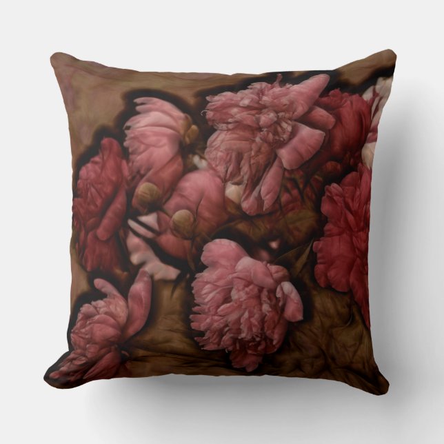 Almofada Buquê da flor da peônia do Bordéus (Frente)