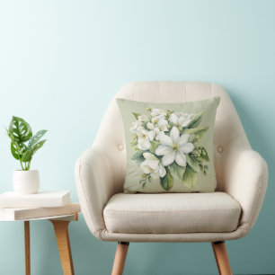 Almofada Buquê de Flor de Maçã Branca de Aquarela