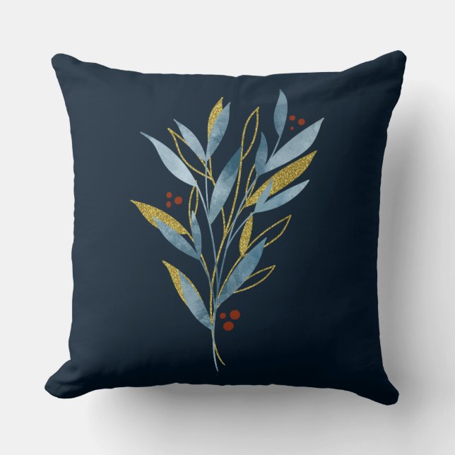 Almofada Buquê de Natal do inverno de Sucursais Douradas Az (Frente)