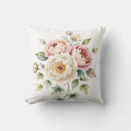 Almofada Buquê de Peônia Macia Elegância Aquarela
