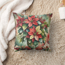 Almofada Buquê de Poinsettia de Aquarela Elegante