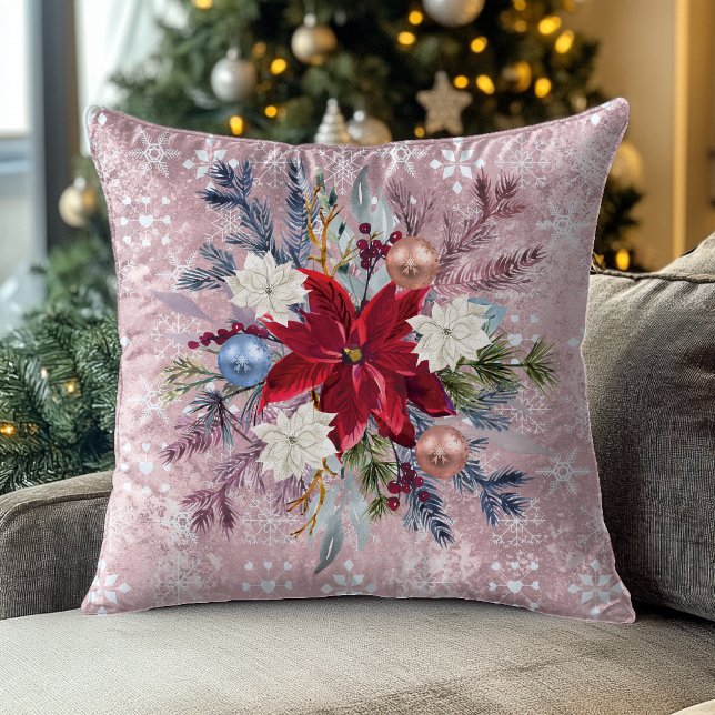 Almofada Buquê de Poinsettia Rosa Natalícia (Criador carregado)