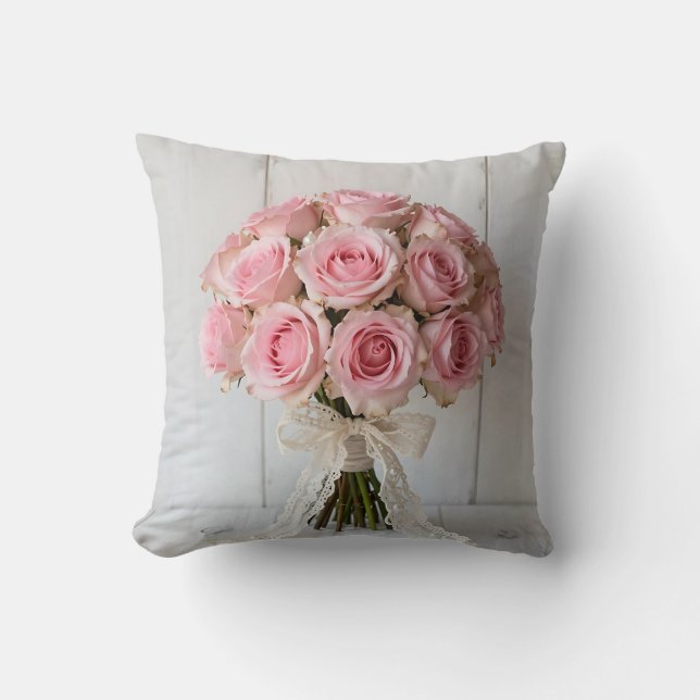 Almofada Buquê de Rosa Rosa com Renda Pérola Romântico (Frente)