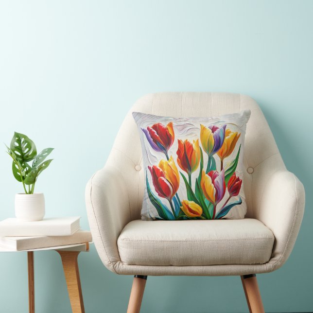 Almofada Buquê de Tulipas Arco-Íris (Cadeira)