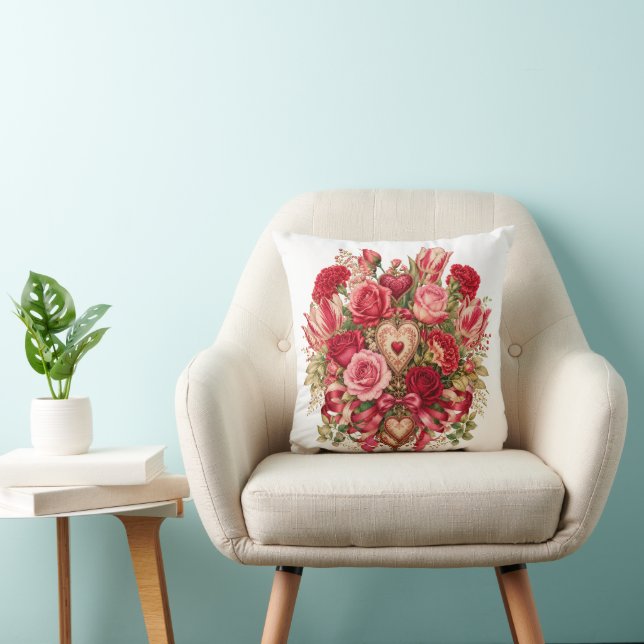 Almofada : Buquê Floral Botânico Romântico com Corações um (Cadeira)