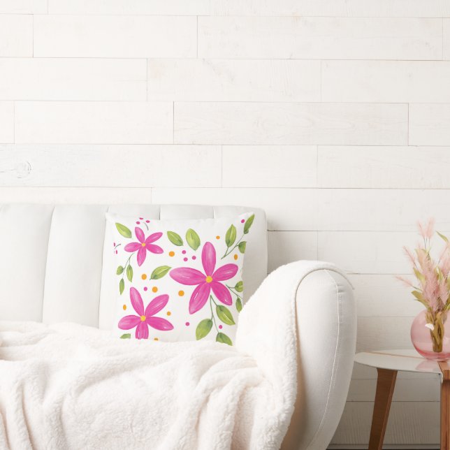 Almofada Buquê Floral de Aquarela Rosa Quente (Sofá)