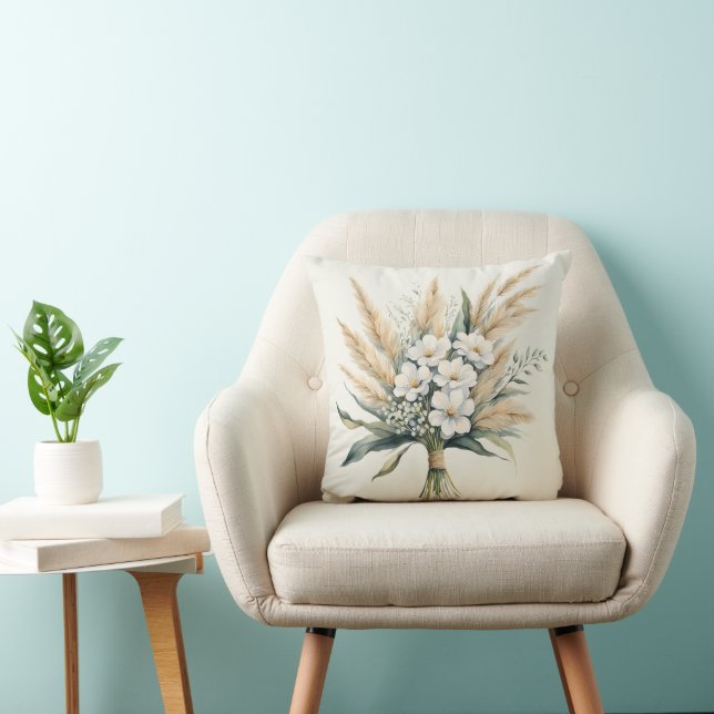 Almofada Buquê Floral Marfim Aquarela (Cadeira)