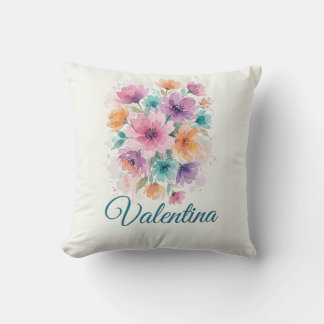 Almofada Buquê Floral Personalizado em Aquarela Nome no Cob
