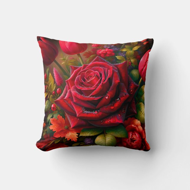 Almofada "Buquê Floral Vibrante com Gotas de Chuva (Frente)