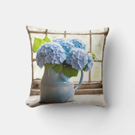 Almofada Buquê Hydrangea Azul Na Janela