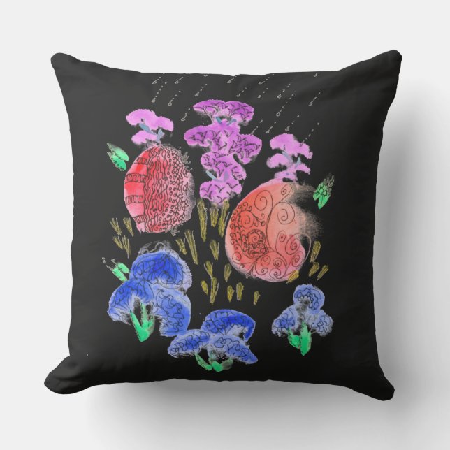 Almofada Buquê Rainy Floral no fundo preto (Frente)