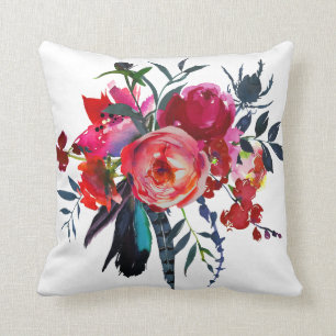 Almofada Buquê vermelho-marinho boho vibrante floral