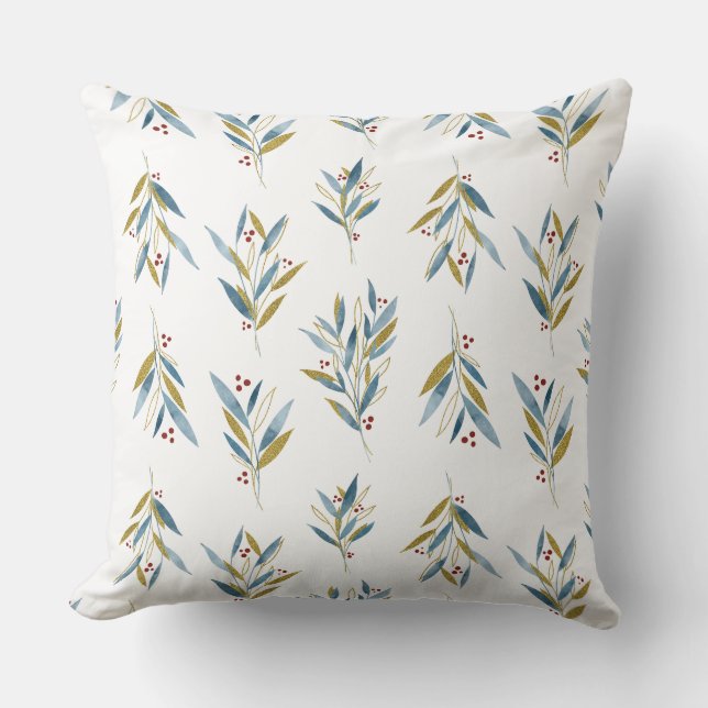 Almofada Buquês Dourados e azuis festivos (Frente)