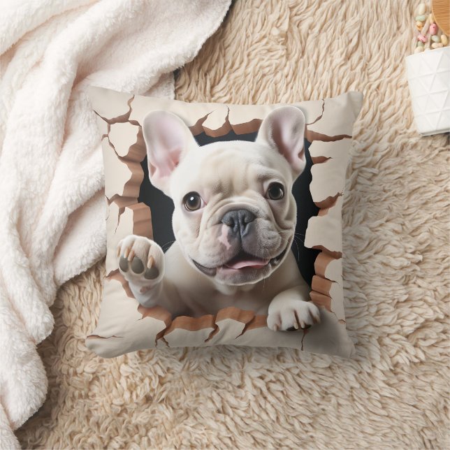 Almofada Buraco rachado de Buldogue Branco 3D (Cobertor)