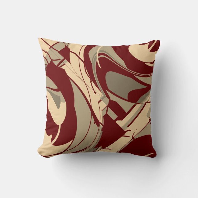 Almofada Burgundy Beige Taupe Fluindo Design de Arte Floral (Frente)