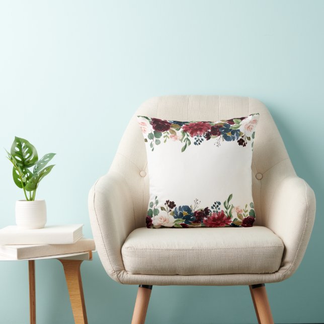 Almofada Burgundy & Blue English Flowers (Cadeira)