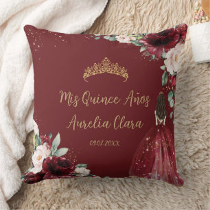 Almofada Burgundy Blush Floral Dourada Quinceañera Keepsak