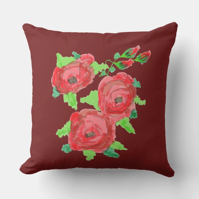 Almofada Burgundy E Rosa vermelha Designer (Frente)