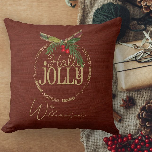 Almofada Burgundy E Shimmering Holly Jolly Natal (decorative Christmas couch throw pillow for living room)