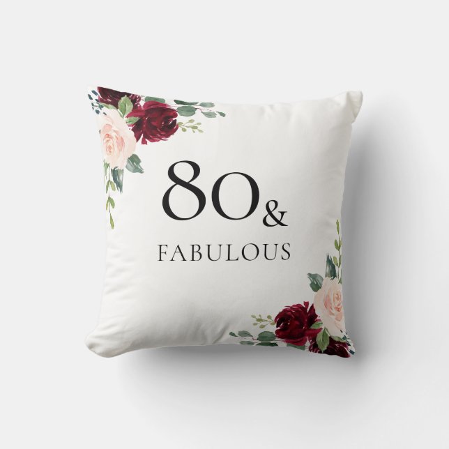 Almofada Burgundy Flowers Blush Mulheres 80 Aniversário Pre (Frente)