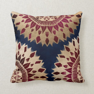 Almofada Burgundy, Marinho Dourado boêmico, desenhou Mandal