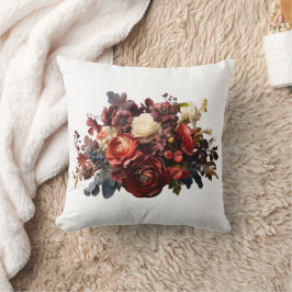 Almofada Burgundy Marrom Coral Branco Floral Temperamental