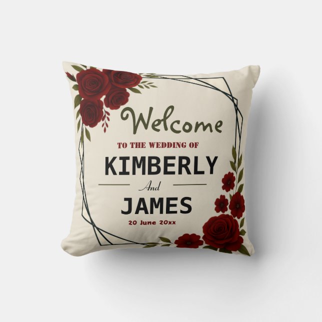 Almofada Burgundy Red & Black Geometric Wedding Modern  (Frente)