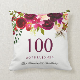 Almofada Burgundy Red Floral Boho 100º presente de aniversá