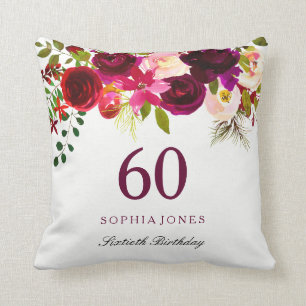 Almofada Burgundy Red Floral Boho 60º presente de aniversár