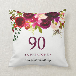 Almofada Burgundy Red Floral Boho 90 Birthday Gift