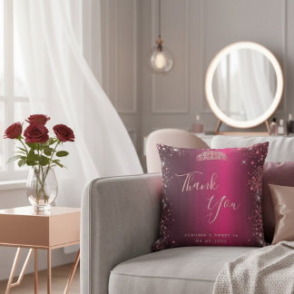 Almofada Burgundy Rose Gold Floral Sweet 16 Thank You