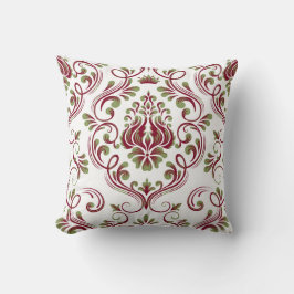 Almofada Burgundy Sage Green Damask Floral Patterno Elegant