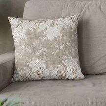 Burlap bege bege-cinzento-russo e renda branca