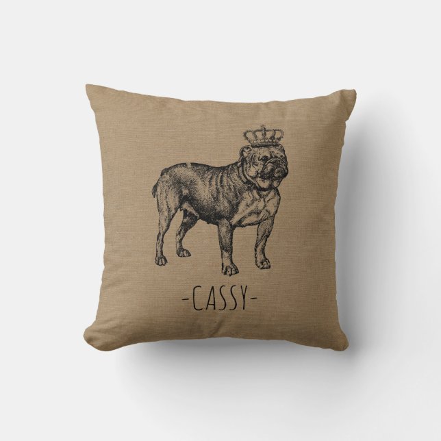 Almofada Burlap cão de cachorrão francês com nome de cachor (Frente)