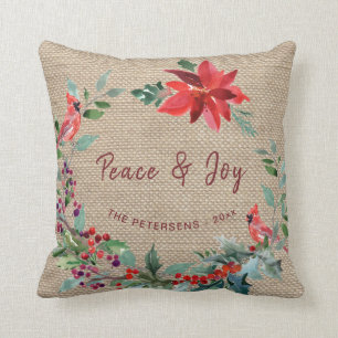 Almofada Burlap da coroa floral russa de Natal