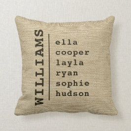 Almofada Burlap FAMILY NAME CHILDREN NAMES Kids Script
