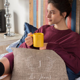 Almofada Burlap monograma da família de fazendas de safra