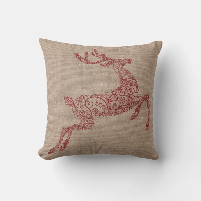 Almofada Burlap Red Reindeer (Frente)