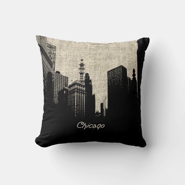 Almofada Burlap Retro Chicago (Frente)