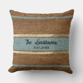 Almofada Burlap Rustic Brown Sage Green Family Name