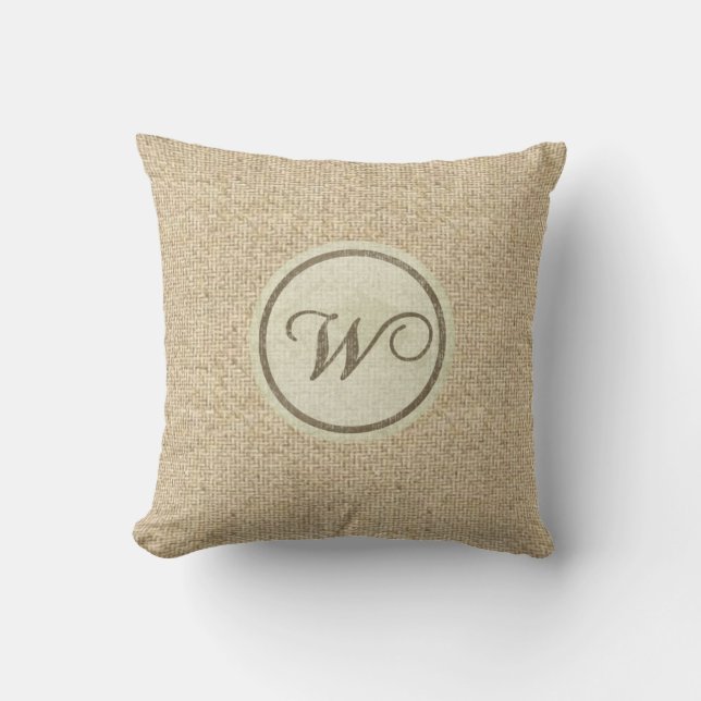 Almofada Burlap rustic letter W travesseiro decorativo (Frente)