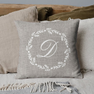 Almofada Burlap Wreath Rustic Monogramed