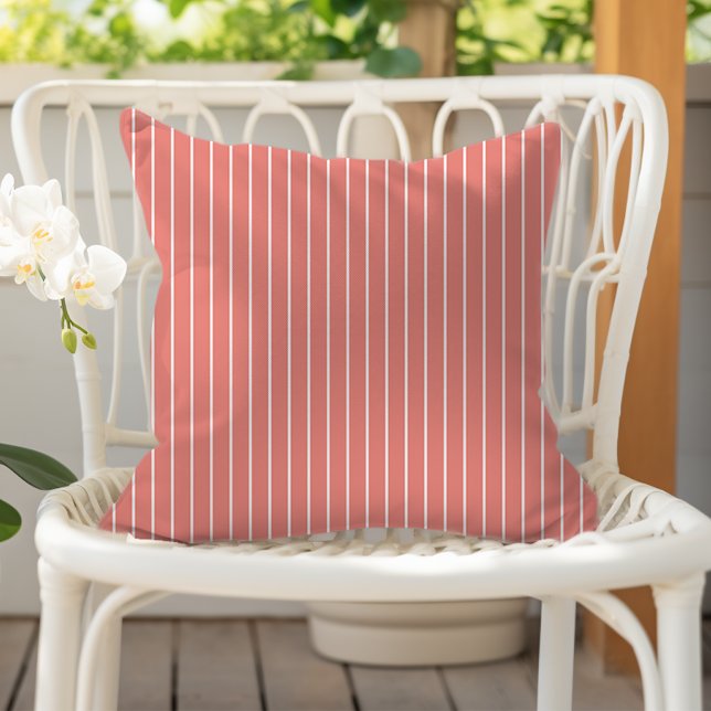 Almofada Burnt Coral White Summer Stripes (Criador carregado)