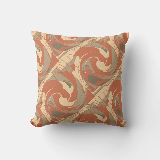 Almofada Burnt Orange Beige Taupe Diagonal Twirls Motif  (Frente)