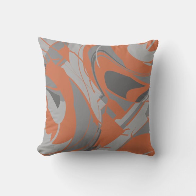 Almofada Burnt Orange Gray Charcoal Abstract Swirling Motif (Frente)
